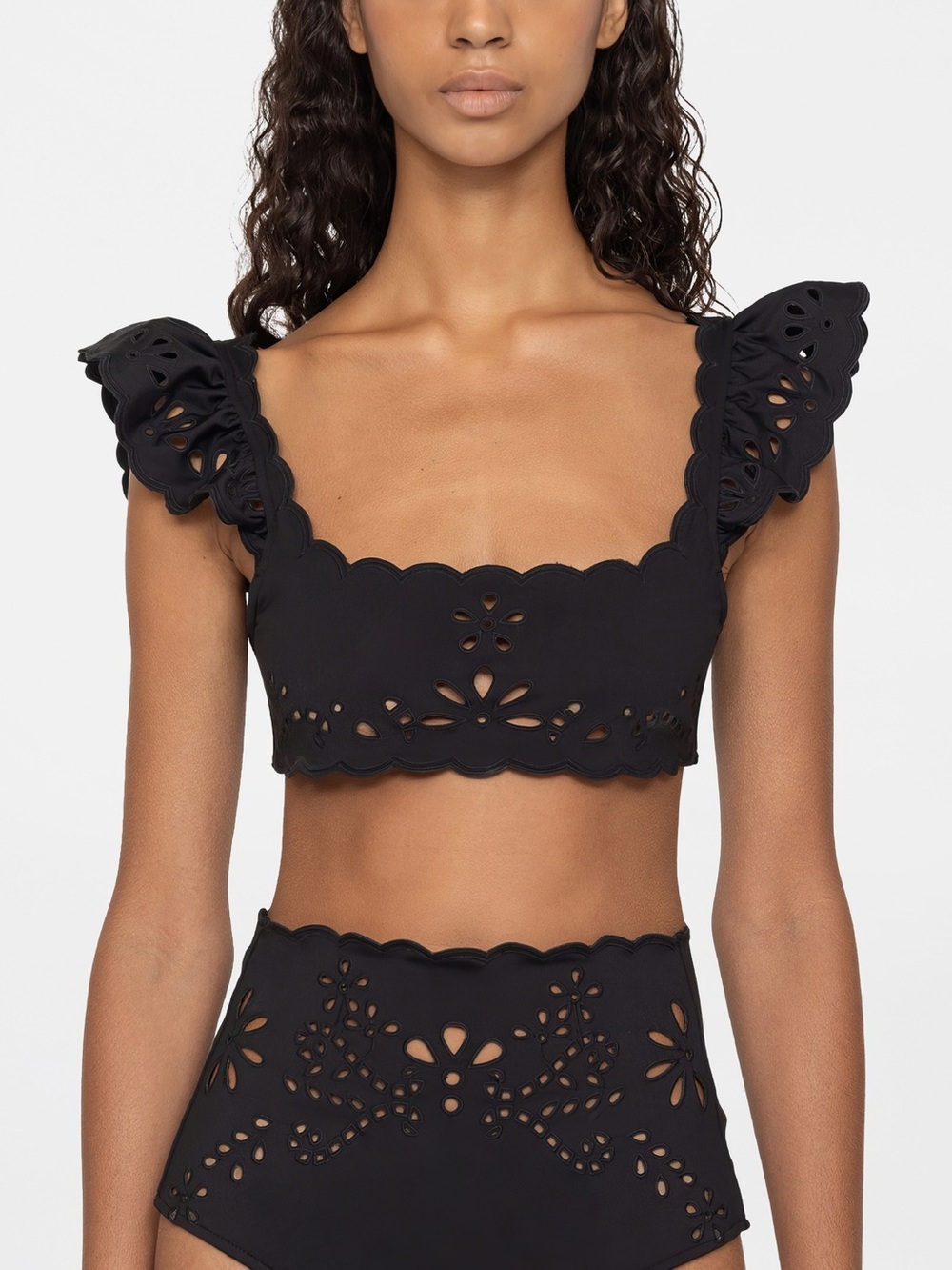 Sea New York Liat Embroidery Flutter Sleeve Bikini Top in Black NWT Size XL